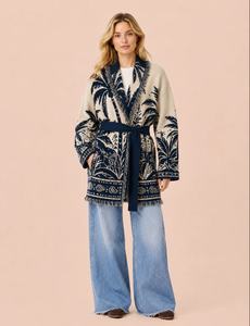 <span class=keywords><strong>Cardigan</strong></span> Lungo in <span class=keywords><strong>Lana</strong></span> da <span class=keywords><strong>Donna</strong></span> Stile Bohemien con Jacquard Albero di Cocco, Maniche Lunghe, Moda Autunno Inverno, Vendita all'Ingrosso - Product Image 2