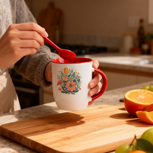 <span class=keywords><strong>Tasse</strong></span> à café en céramique personnalisée Topjlh de 11 oz, vierge pour sublimation, colorée, avec cuillère intégrée au poignée, pour usage quotidien - Product Image 2