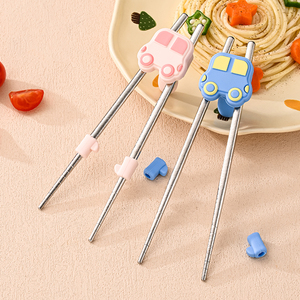Pure Titanium <b>Chopsticks</b>, Anti-slip Training <b>Chopsticks</b> with Cartoon Car Pattern for <b>Kids</b> & Toddlers Learning Eating - Product Image 4