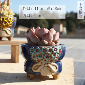Pot à succulentes moderne en céramique émaillée à large ouverture avec trou de drainage respirant - Product Image 6