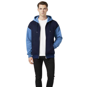 Sweat à capuche pour homme prêt à la vente, en molleton de coton surdimensionné, bleu marine et bleu ciel, deux tons, fermeture éclair, sweat à capuche décontracté, streetwear - Product Image 1