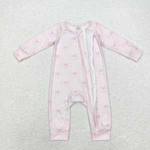 Prêt à expédier en gros adorable bébé filles rose nœud imprimé doux à manches longues Zippy barboteuse - Product Image 3