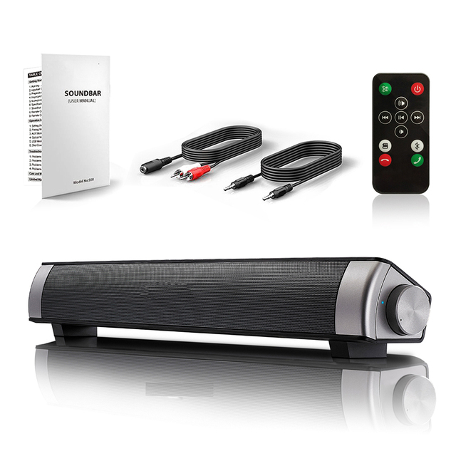Bluetooth 5.0 Soundbar 3.5MM-RCA Cable Speaker Subwoofer Sound Bar Home Audio System with Aux, TF Card,Remote Control BR100