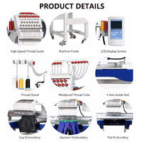 Machine à broder automatique à 9 aiguilles à tête unique pour la broderie de logos et de motifs sur vêtements et casquettes