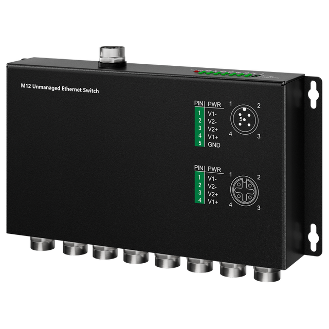 Industrial PoE Switch 8-Port Gigabit M12 8 PoE+ Ports Bypass IP40 Wide Temp for Railway Rolling Stock