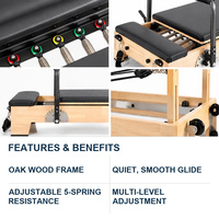 Reformer Pilates pliable en bois d’érable avec pieds réglables Machine de fitness professionnelle pour studio et maison