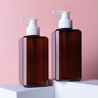 Vente flash : flacon pompe carré en plastique brun de 300 ml pour shampoing, lotion et gel douche, emballage cosmétique rechargeable