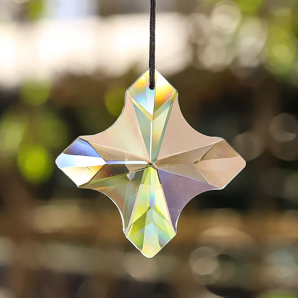 Cross Crystal Prism Suncatcher Hanging Clear Coating Faceted Glass Chandelier Parts Car Pendant Home Garden Decor