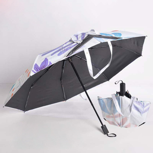 Sombrilla Plegable Portátil Clásica con Recubrimiento Negro, Protección Solar, Impermeable, Personalizable con Estampado Floral, Correa de Transporte para Viajes - Product Image 1