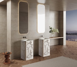 Artificial Stone Hand Wash Round Square Pedestal <strong>Basin</strong> Free Standing Sink Marble Grain Artificial Stone Standing Sink <strong>Big</strong> Size - Product Image 2