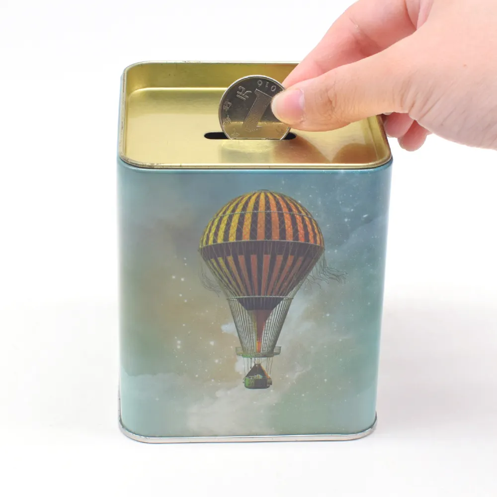 Popular casa reutilizável decorativa lata de lata moeda banco caixa de poupança de dinheiro cofrinho de metal quadrado