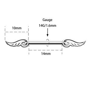 Anillos para pezones de acero inoxidable, barra recta, anillo para pezón, incrustaciones de zirconia cúbica, <span class=keywords><strong>alas</strong></span>, <span class=keywords><strong>Piercing</strong></span> para pezón - Product Image 3