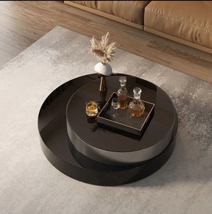 2024 nuovo tavolino da caffè luce italiana di lusso moderno formato rotante rotondo high-end in vetro nero salotto home tavolino - Product Image 4