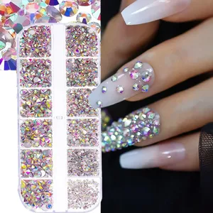 Strass en cristal de verre champagne pour nail art, 1,5 mm-5 mm, 12 compartiments, dos plat, SS4-SS16, assortiment de strass non thermocollants pour décoration d'ongles - Product Image 4
