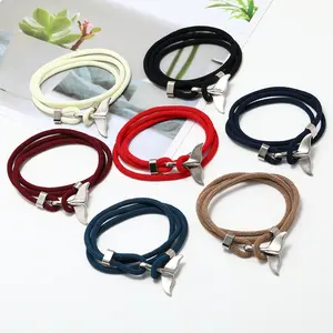 Preto Vermelho Alta Qualidade Metal Mão Mulheres Homens Ajustável Corda Fish Tail Sea Turtle Pulseira Menottes Bijoux Corde Pulseira