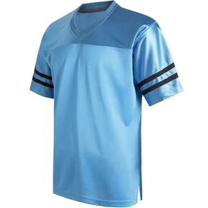 Maillot de football américain bleu clair à col en V et manches courtes pour homme, en maille respirante, coupe classique, couleur unie, vêtement de sport pour adulte - Product Image 1