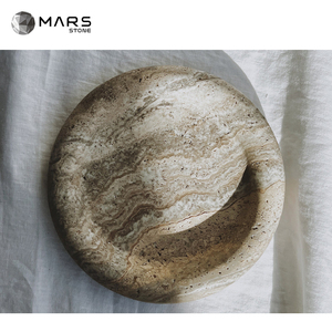 นอร์ดิกธรรมชาติหิน Travertine งานฝีมือรูปไข่ซีเมนต์กลิ้งสูบบุหรี่หินอ่อนหินถาดชา - Product Image 2