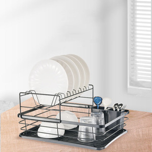 多功能厨房排水碗架熟铁厨房<span class=keywords><strong>2</strong></span>层家用盘子收纳架 - Product Image 4