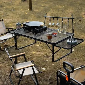 Jianluアルミニウムフィッティングキャンプテーブルクッキングツールバーベキュープロフェッショナルキッチン屋外ピクニックキャンプテーブルサイドテーブル付き