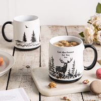 Tasses à café en céramique de 18oz fabriquées à la main avec des motifs texturés d'animaux, aigle, ours, cheval, loup, wapiti, tasses noires et blanches