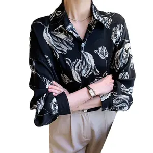 2024 новые женские блузки в стиле ретро с принтом чернил, новая свободная рубашка с длинными рукавами
