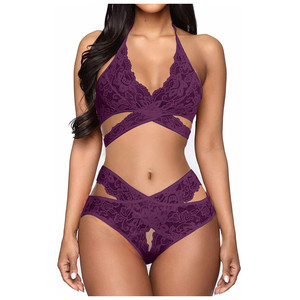 Set di Lingerie Sexy da donna in due pezzi reggiseno in pizzo e slip Set di biancheria da notte Bralette servizio reggiseno Sexy e affascinante - Product Image 2