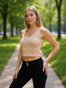 Top Corto para Mujer, Cuello Redondo, Tejido de Algodón y Spandex, Transpirable, Informal, de Longitud Corta - Product Image 2