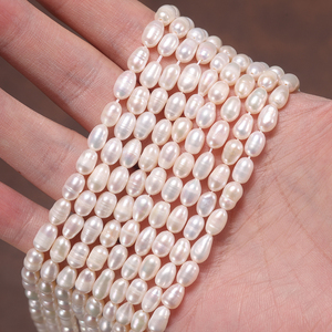 RINNTIN PP17 Natürliche Perlen Großhandel 3-9mm Weiß Rosa Farbe Barock Süßwasser Reisperlen Stränge - Product Image 3