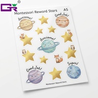 Autocollants de récompense Montessori personnalisés en gros, thème planètes et étoiles aquarelle, fournitures pédagogiques, étiquettes de motivation pour enfants, durables
