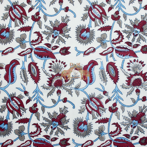Tela de Algodón Suave con Estampado Floral, Tela con Estampado de Bloques Indio, Tela para Ropa con Estampado de Bloques - Product Image 1