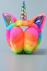 Couvre-oreilles <span class=keywords><strong>licorne</strong></span> pliables en peluche, doux, portables, colorés, dessin animé, protection contre le froid hivernal pour femmes et enfants - Product Image 4