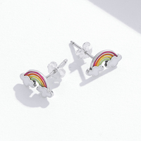 Arc-en-ciel nuages clous d'oreille 925 argent Sterling coloré nuages boucles d'oreilles pour femmes bijoux fins amitié cadeau SCE1339