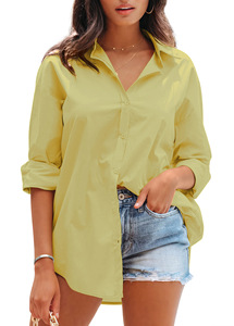 Camisas con botones para mujer, camisas de vestir, blusa de manga larga sin arrugas, Túnica informal de trabajo de oficina sólida - Product Image 3