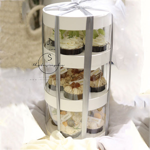 Transparent Wedding Birthday Party Clear Round three Double Layer Cupcake Boxes Muffin Cake Packing Box