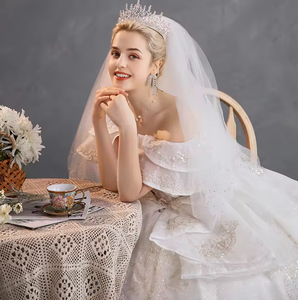 NDB10565 Robe de <span class=keywords><strong>mariée</strong></span> principale à épaules dénudées, Nouveauté 2024, pour femme, style français raffiné, entièrement faite à la main, avec manches longues et volumineuses, <span class=keywords><strong>grande</strong></span> <span class=keywords><strong>taille</strong></span> - Product Image 4