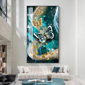 Lampe décorative de restaurant de luxe sur mesure, peinture murale, papillon suspendu, lumière LED, peinture en porcelaine et cristal - Product Image 2
