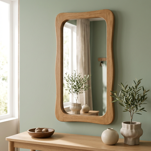 Wood Framed <b>Wall</b> <b>Mirror</b> Scandinavian Design Decorative <b>Rectangular</b> Shape Natural Finish - Product Image 2