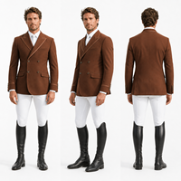 Herren Reitjacke Braun, zweireihig, mit spitzem Revers, 4-Knopf-Verschluss, Satinbesatz, atmungsaktiv, dehnbar, maschinenwaschbar