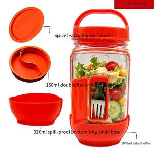 Boîte à salade portable en plastique, hermétique et étanche, pour aliments secs, avec couvercle à rabat et fourchette intégrée, pour les voyages et la cuisine - Product Image 2