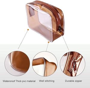 Sac de toilette transparent imperméable approuvé par la TSA, anti-fuite, avec fermeture éclair, pour femme et homme, marron - Product Image 2