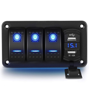 Rocker <b>Switch</b> Panel With Dual <b>USB</b> Charger Voltage Display 12V IP65 Waterproof For Car Truck Boat RV - Product Image 1