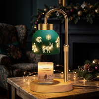 Lampe chauffe-bougie en métal ajouré à motif de Noël avec minuterie d'arrêt automatique de 2 à 8 heures pour chambre à coucher, lumière d'ambiance chaude de Noël