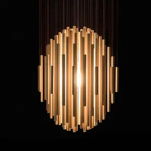 Modern customize size led wwooden pendant lamp DIY Hanging Pipes suspended lighting Wood Chandelier