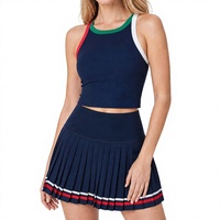 Ensemble jupe de tennis pour femme avec logo personnalisé, haut sans manches, jupe plissée, séchage rapide, respirant, motif uni, été, polyester/nylon