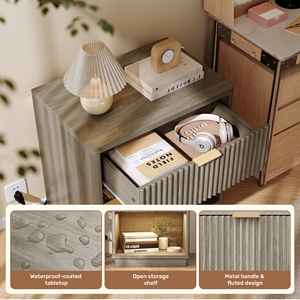 Modern Eco-Friendly Wooden <b>Sensor</b> <b>LED</b> Nightstand Storage USB Ports AC Outlets RGB <b>Light</b> Music Mode Timing Bedroom Furniture - Product Image 3