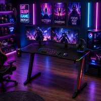 Bureau de jeu en fibre de carbone, bureau de jeu RGB, bureau de jeu ergonomique réglable en hauteur, grand bureau de jeu de bureau OEM avec LED