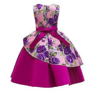 Vestido de Fiesta para Niñas, Estilo Pastoral, Sin Mangas, Estampado Floral, Satinado, con Lazo Decorativo, para Cumpleaños - Product Image 2