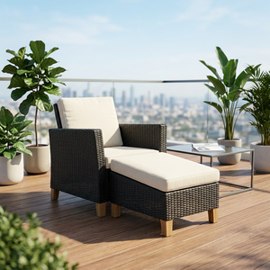 Contemporary Rattan Outdoor Chair With Ottoman Weather Resistant <b>Garden</b> <b>Set</b> For Patio Decking - Product Image 1