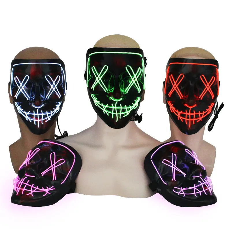 Custom Halloween Neon Led Purge Mask Masquerade Party Luminous El Wire Led Light Up Scary Led Mask