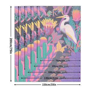 Plaid moderne en peluche avec motif d'oiseaux et de plantes vibrants, rectangulaire, écologique, pour usage domestique, toutes saisons - Product Image 4